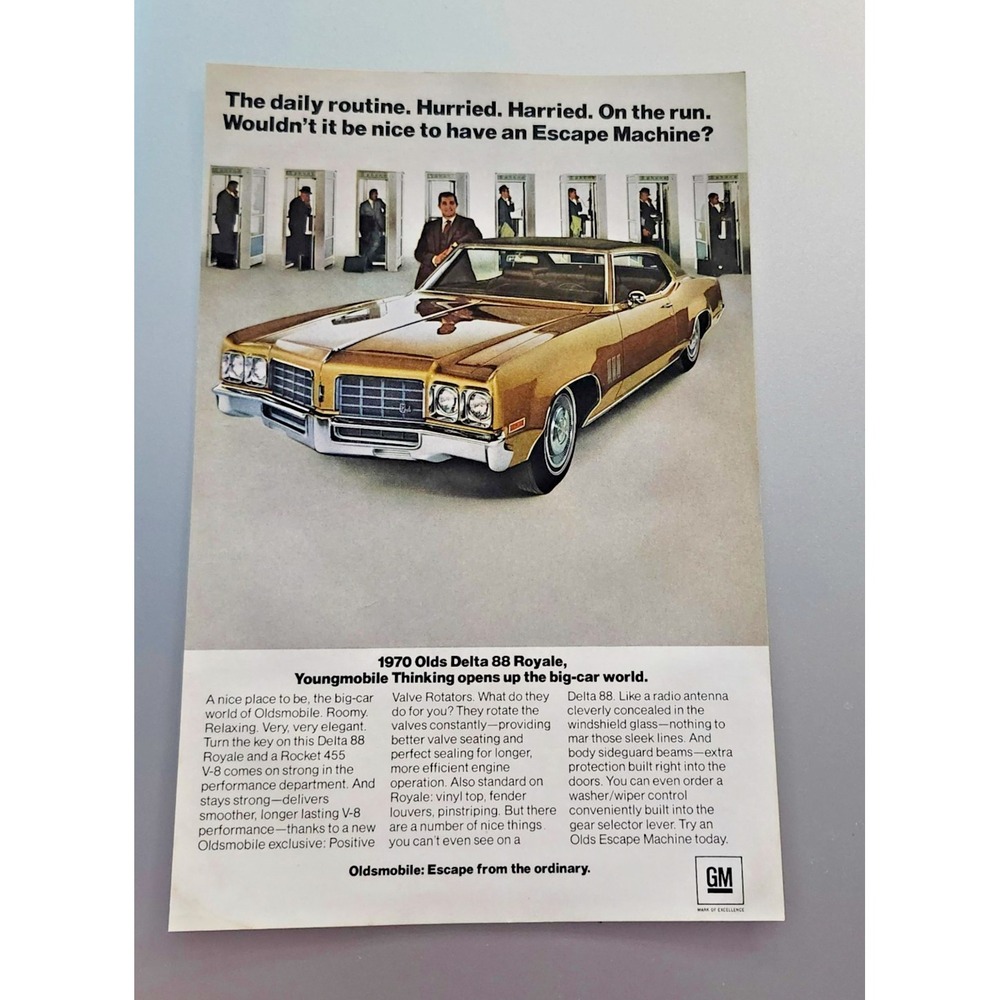 1970 Oldsmobile Delta 88 Royale Gold Vintage Print Ad - Daily Routine 10x7‎